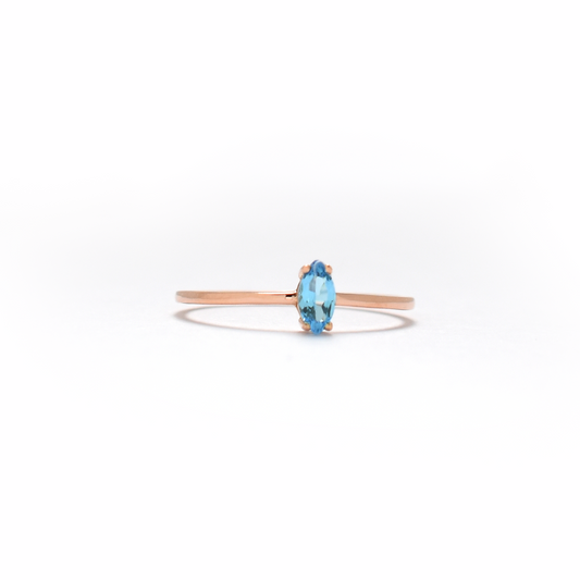 14k gold blue topaz ring , marquis shaped blue topaz