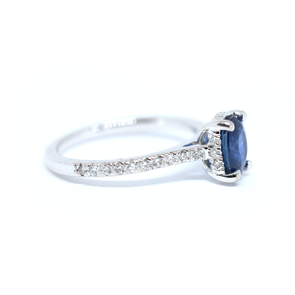 14K Gold Blue Sapphire Diamond Ring