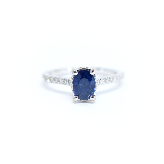 14K Gold Blue Sapphire Diamond Ring