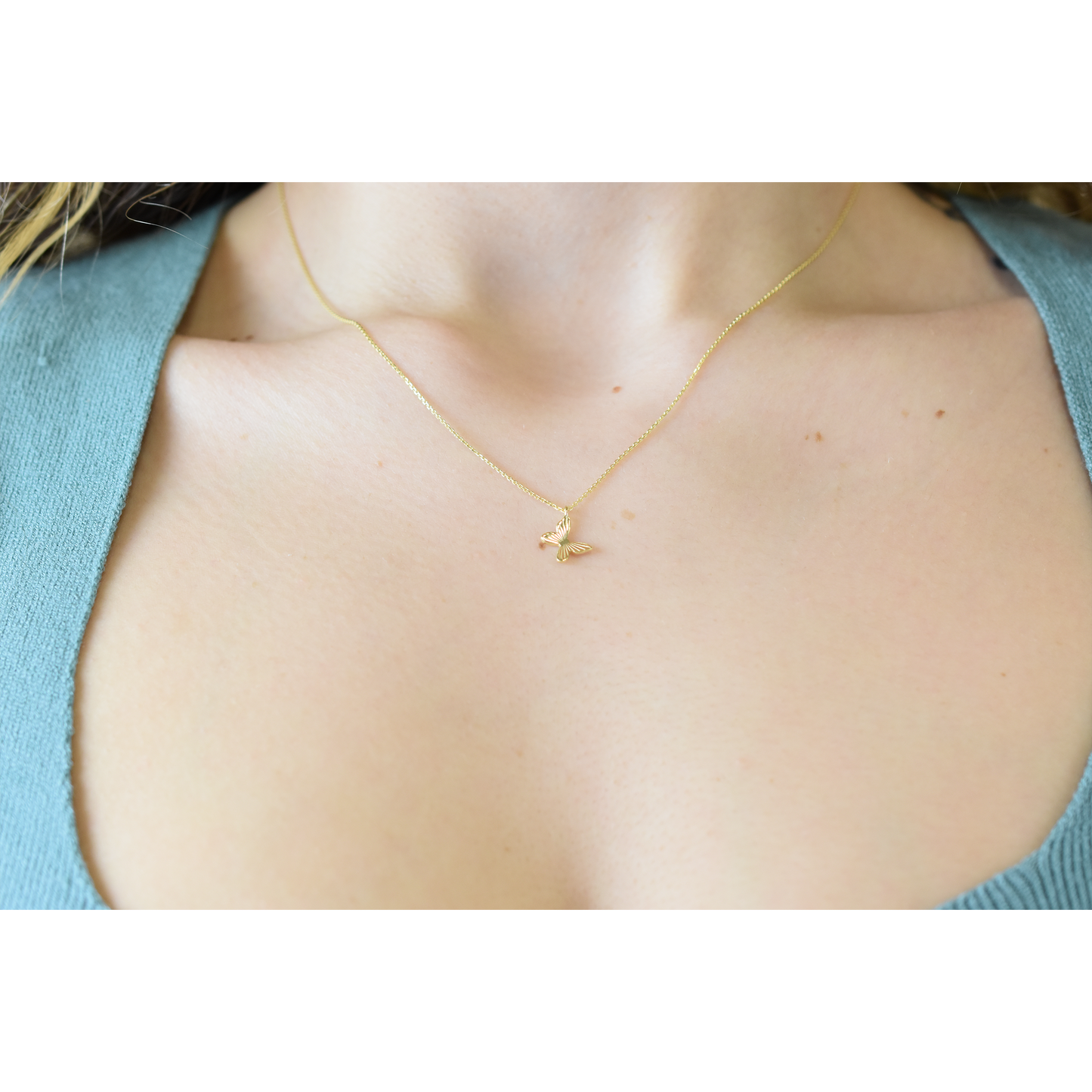 14k Gold Flying Butterfly Necklace