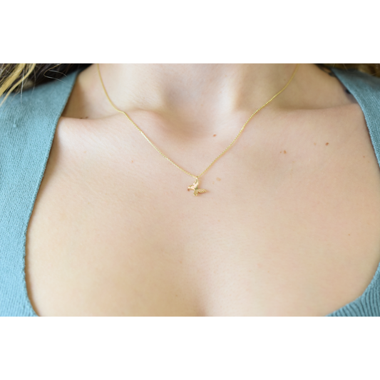 14k Gold Flying Butterfly Necklace