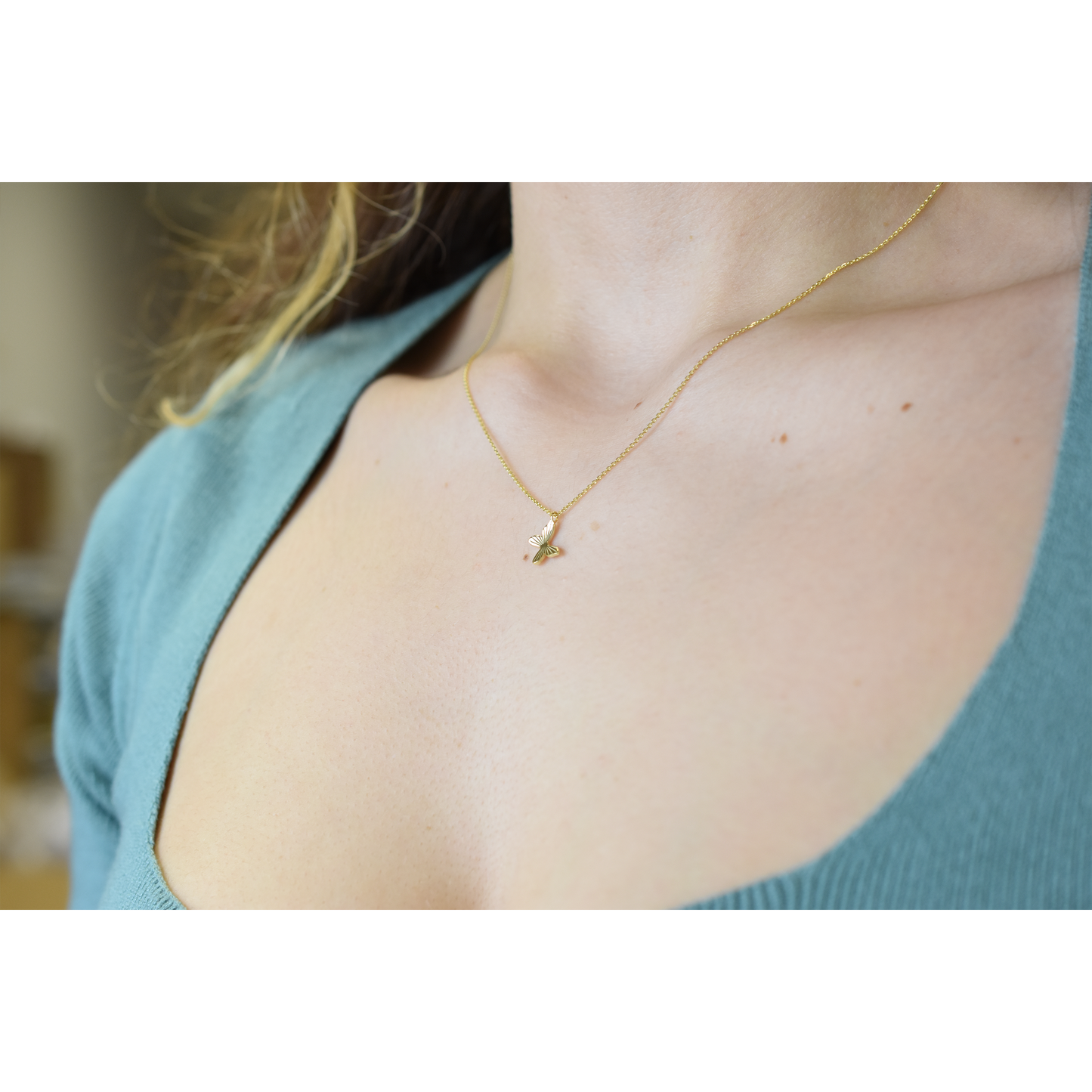 14k Gold Flying Butterfly Necklace