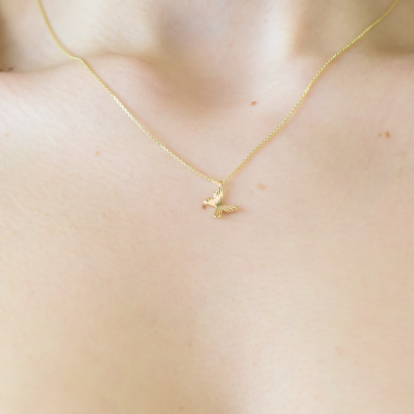 14k Gold Flying Butterfly Necklace