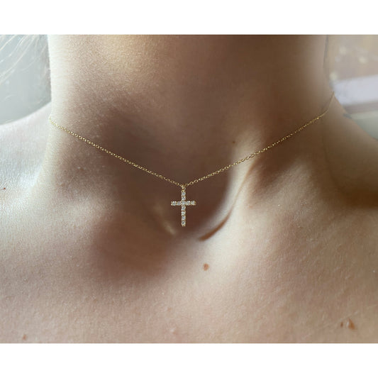 14K Rose Gold Classic Diamond Cross