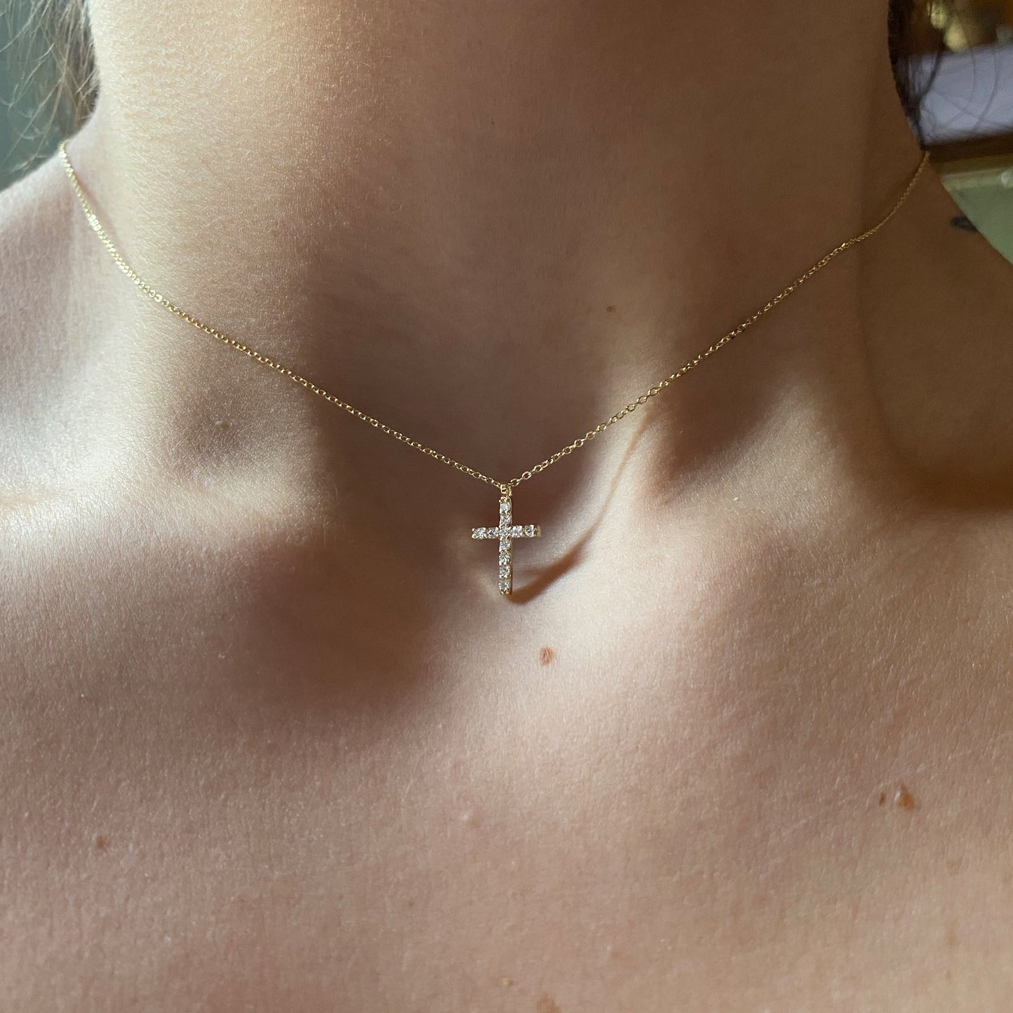 14K Rose Gold Classic Diamond Cross