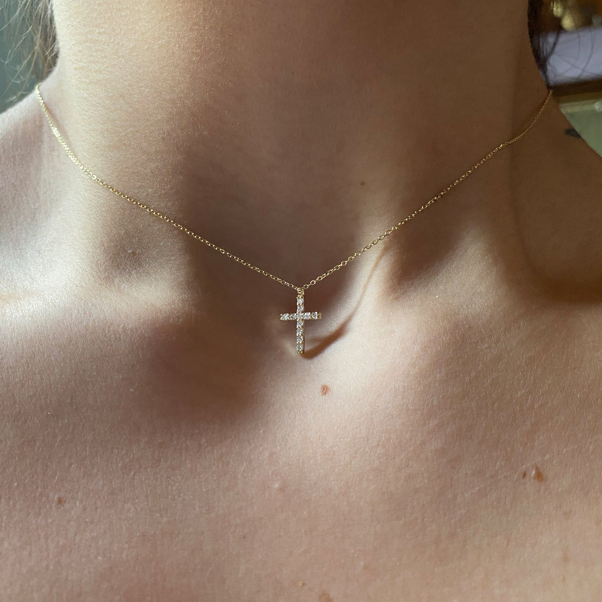 14K Rose Gold Classic Diamond Cross