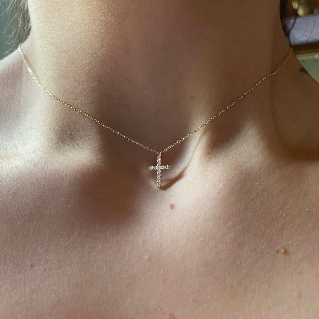 14K Yellow Gold Classic Diamond Cross