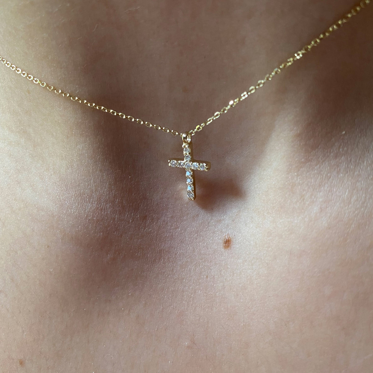 14K Yellow Gold Classic Diamond Cross