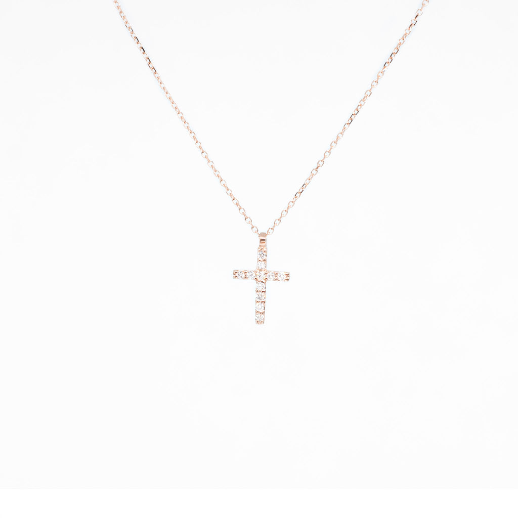 14K Rose Gold Classic Diamond Cross