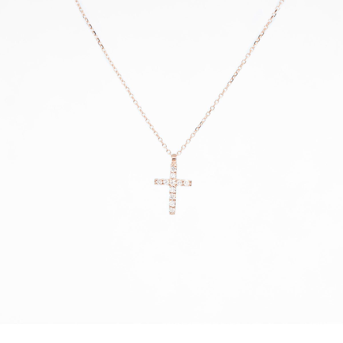 14K Rose Gold Classic Diamond Cross