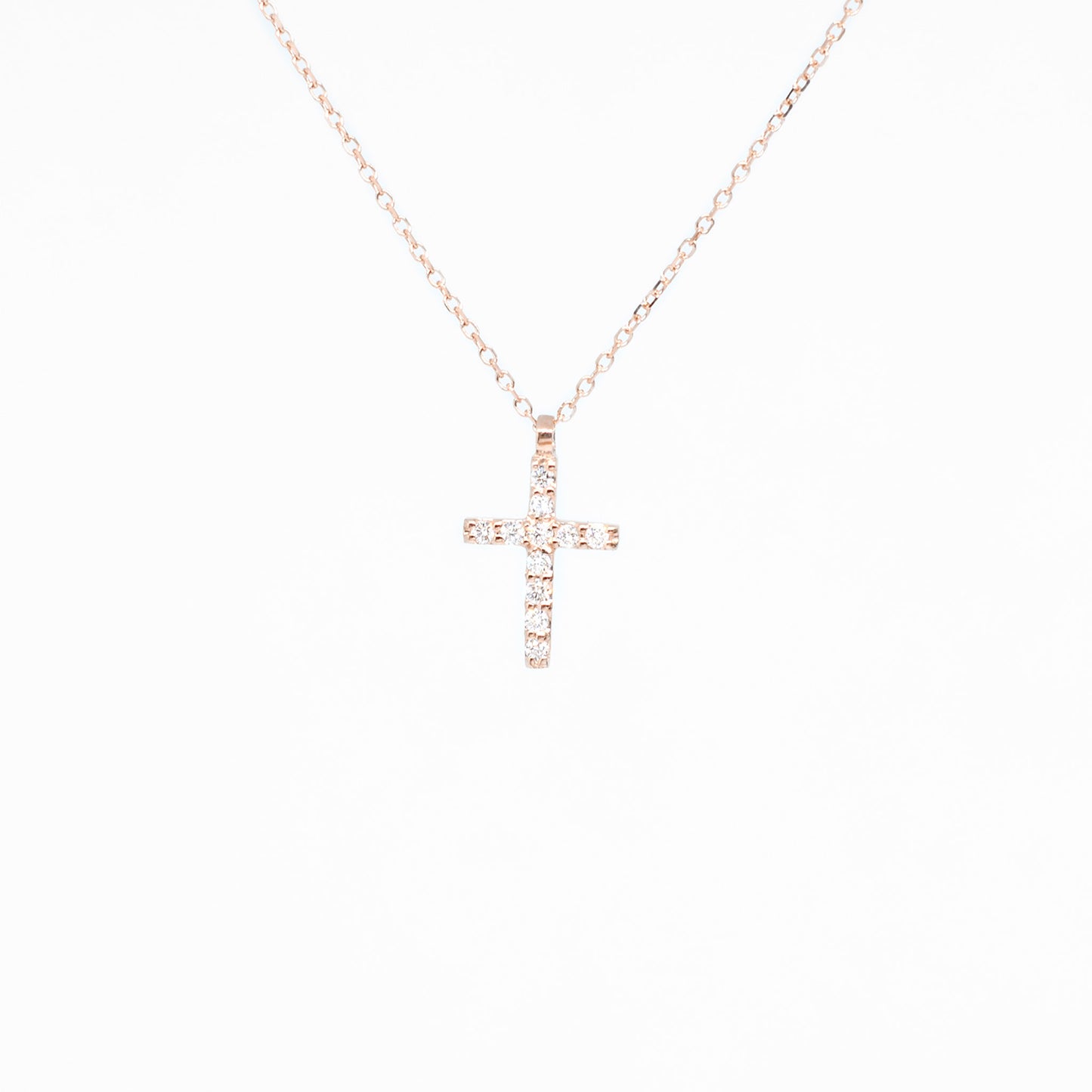 14K Rose Gold Classic Diamond Cross