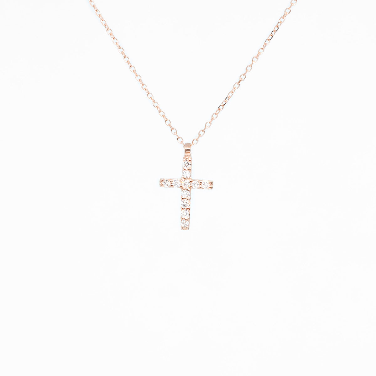 14K Rose Gold Classic Diamond Cross