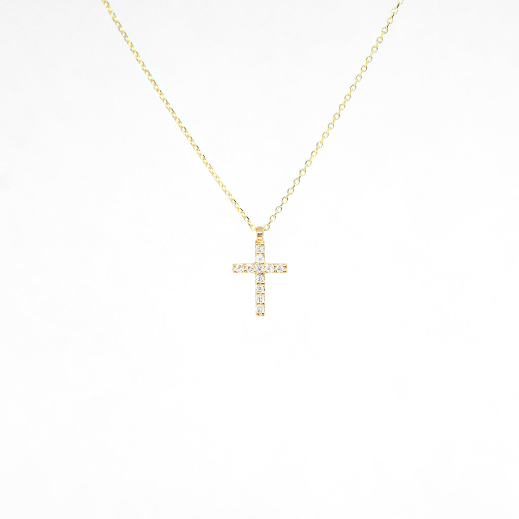 14K Yellow Gold Classic Diamond Cross