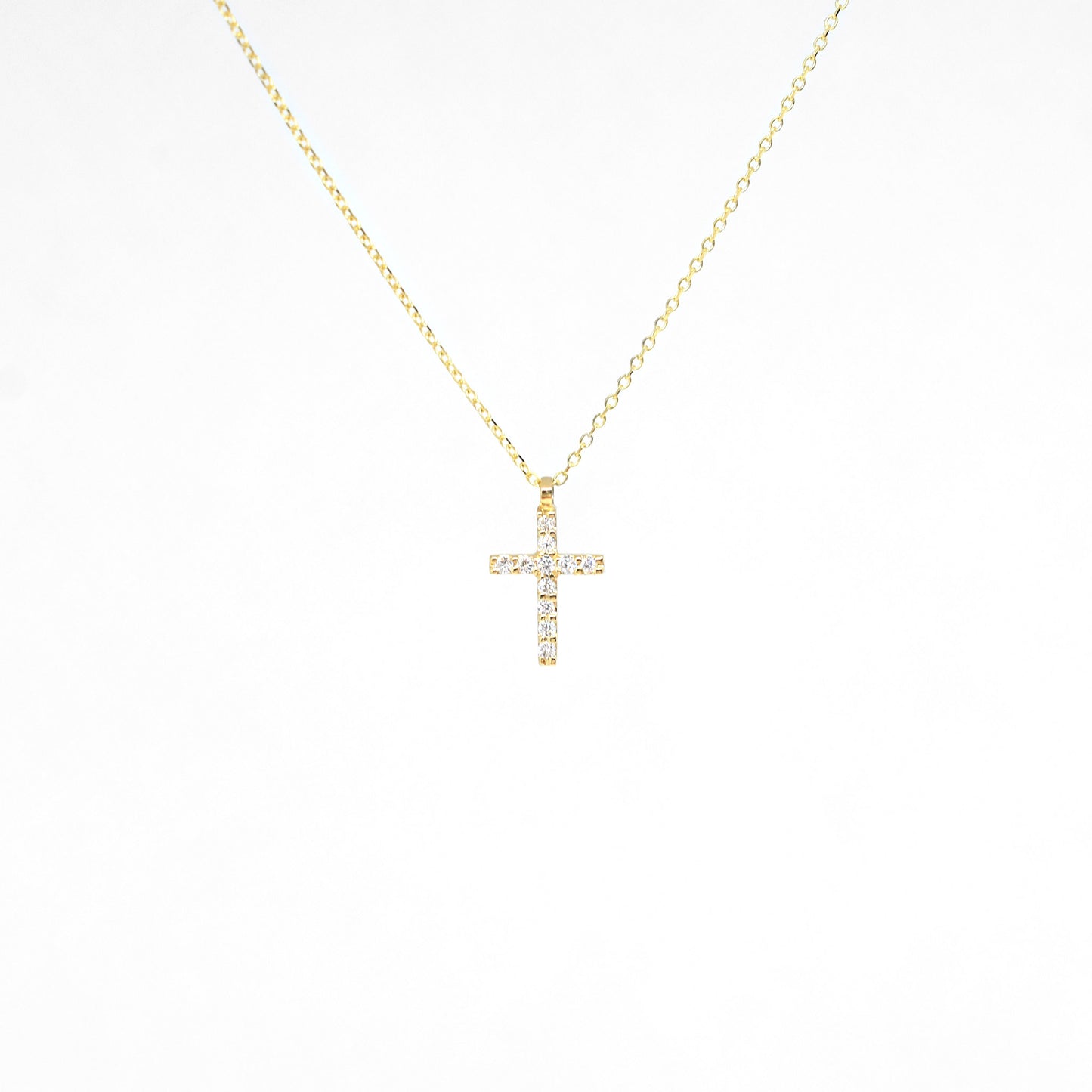 14K Yellow Gold Classic Diamond Cross
