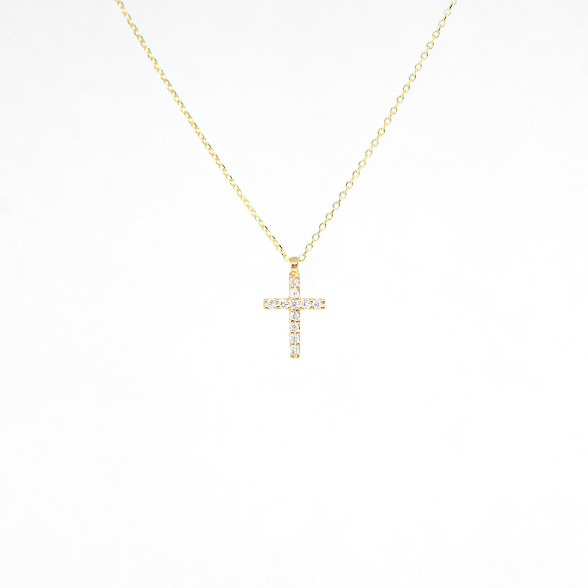 14K Yellow Gold Classic Diamond Cross