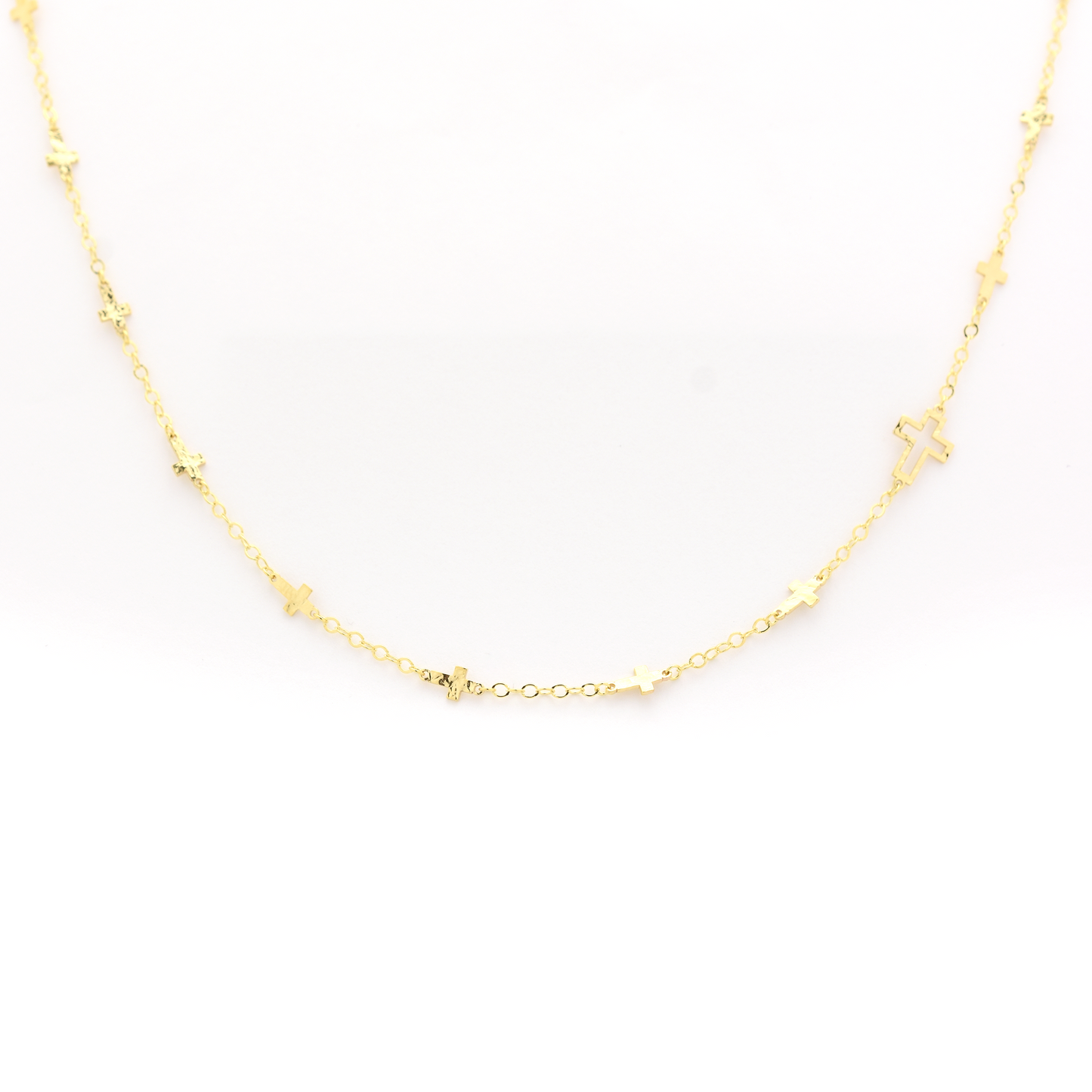 14K Gold Cross Station Necklace