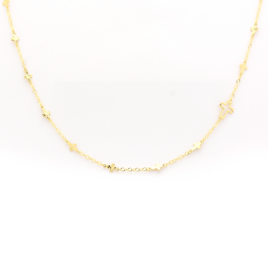 14K Gold Cross Station Necklace