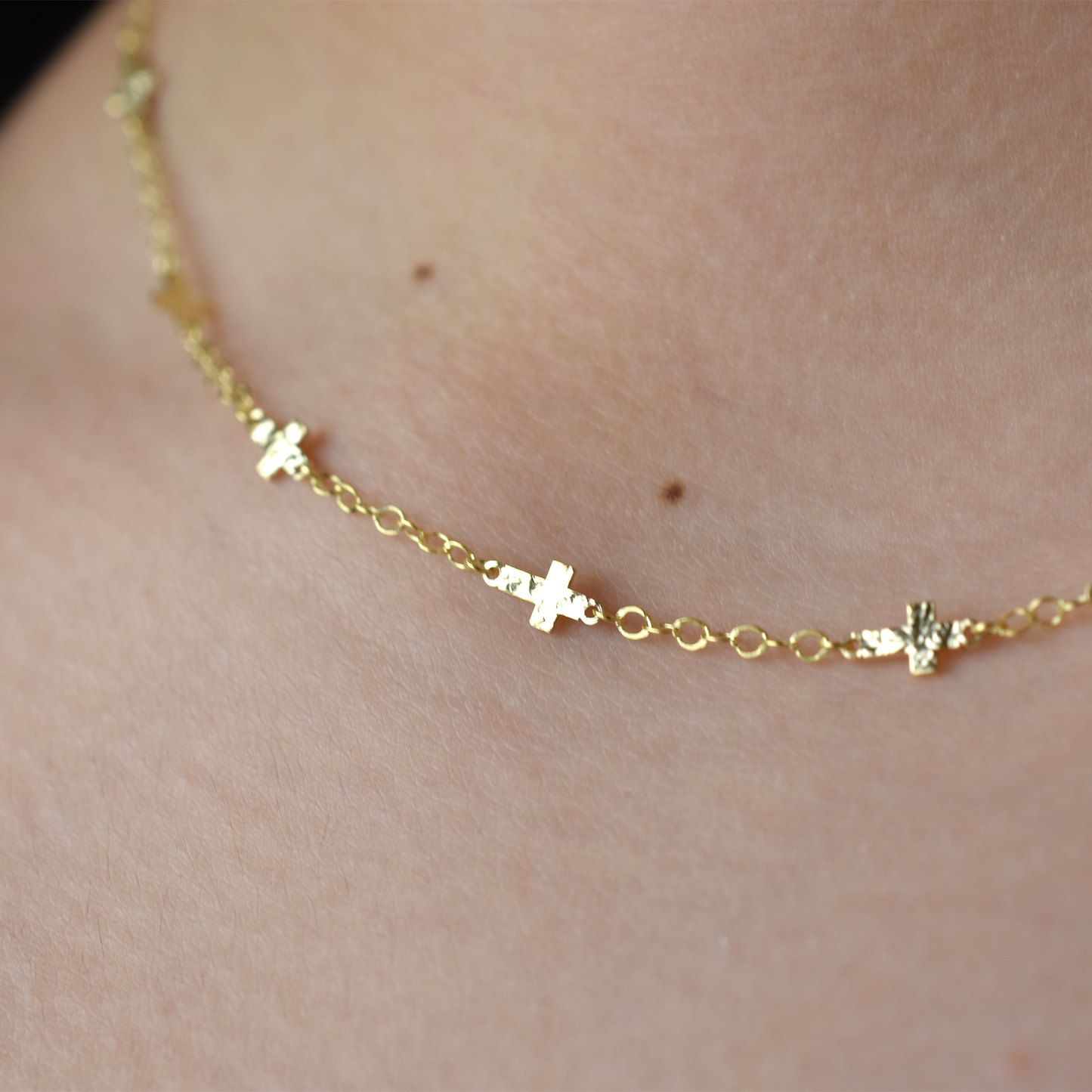 14K Gold Cross Station Necklace