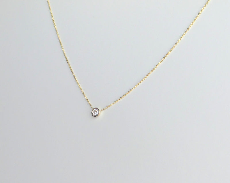 14k gold bezel set diamond solitaire necklace 0.20 carat natural diamonds