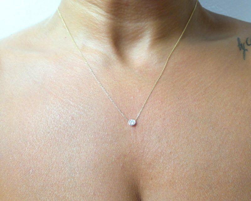 14k 0.20 ct Floating Diamond Bezel Necklace