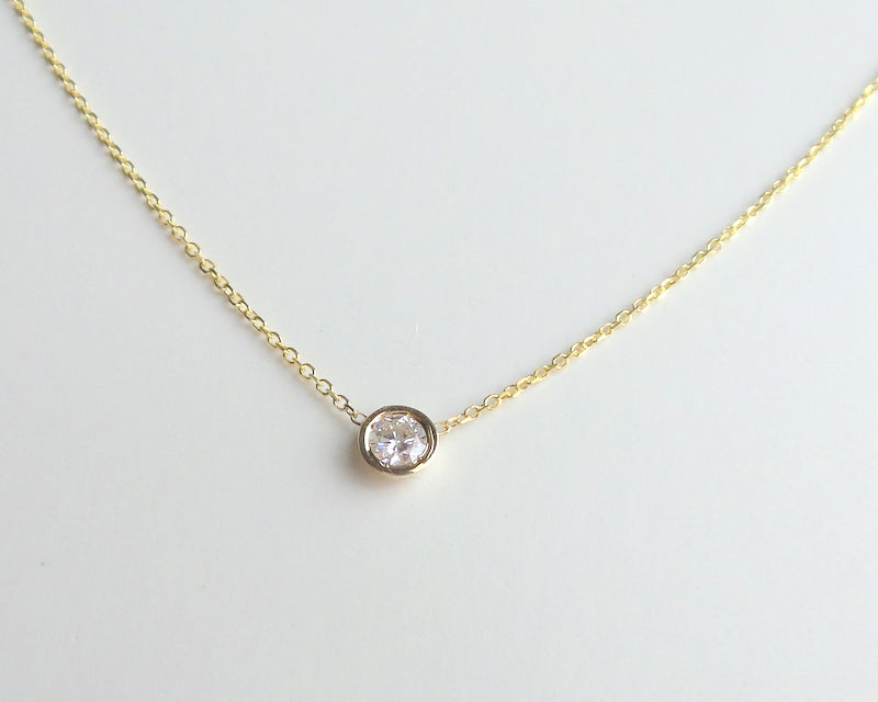 14k gold bezel set diamond solitaire necklace 0.20 carat natural diamonds
