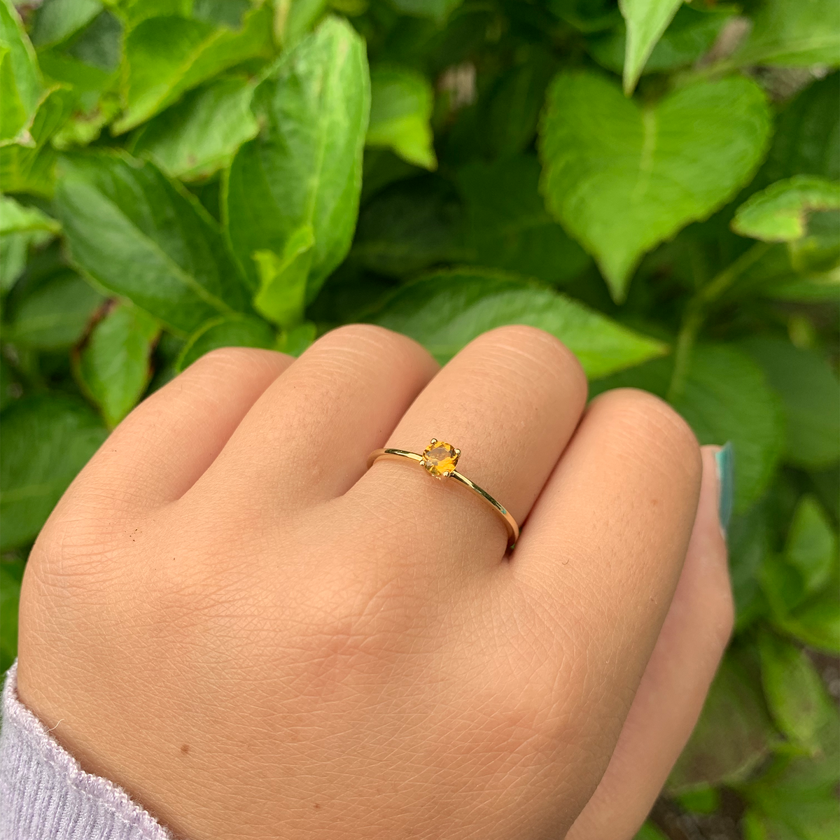 14K Gold Round Yellow Topaz Ring