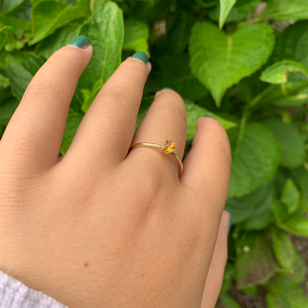 14K Gold Round Yellow Topaz Ring
