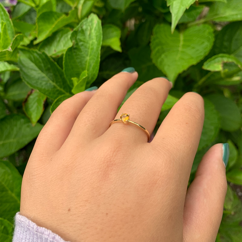 14K Gold Round Yellow Topaz Ring