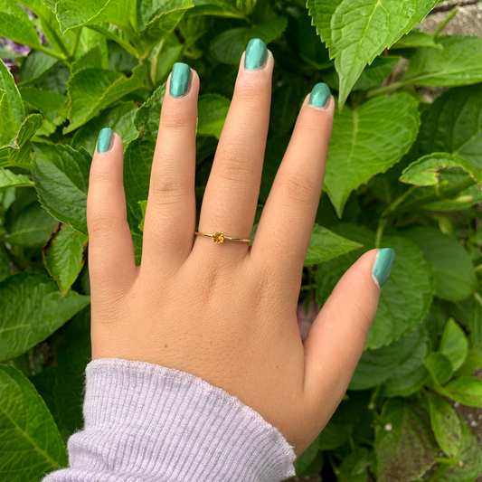 14K Gold Round Yellow Topaz Ring