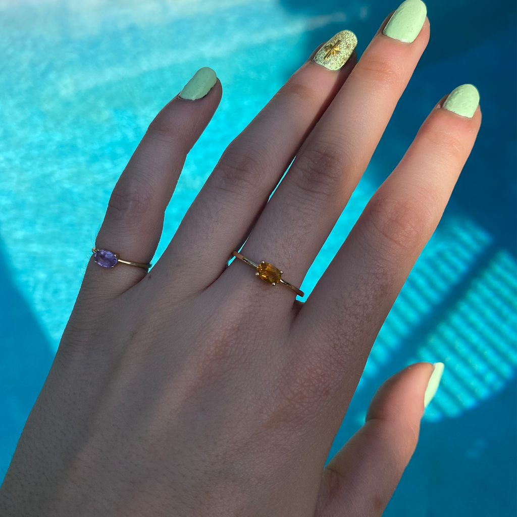 14k gold yellow citrine ring November birthstone