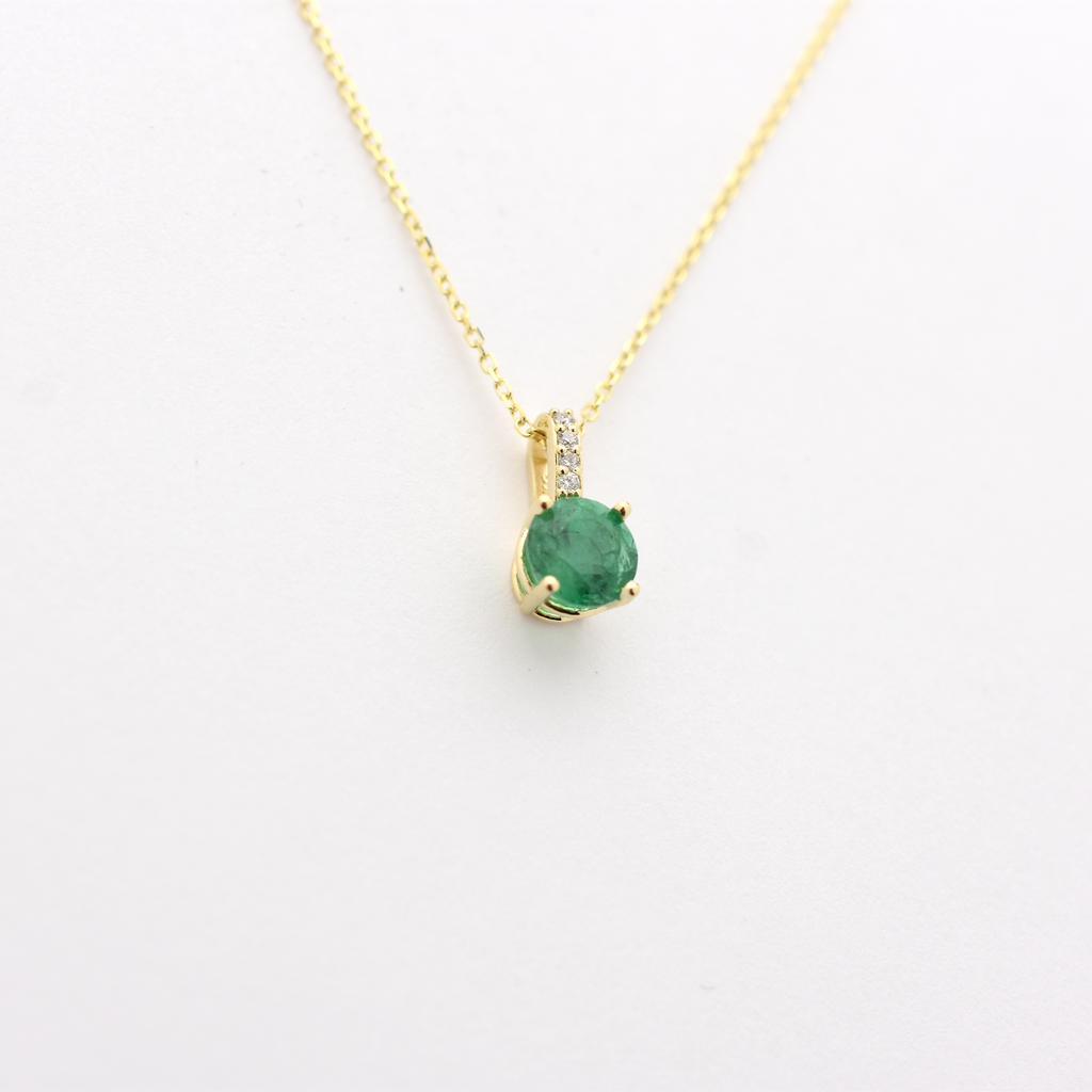 14k Gold Emerald Diamond Necklace