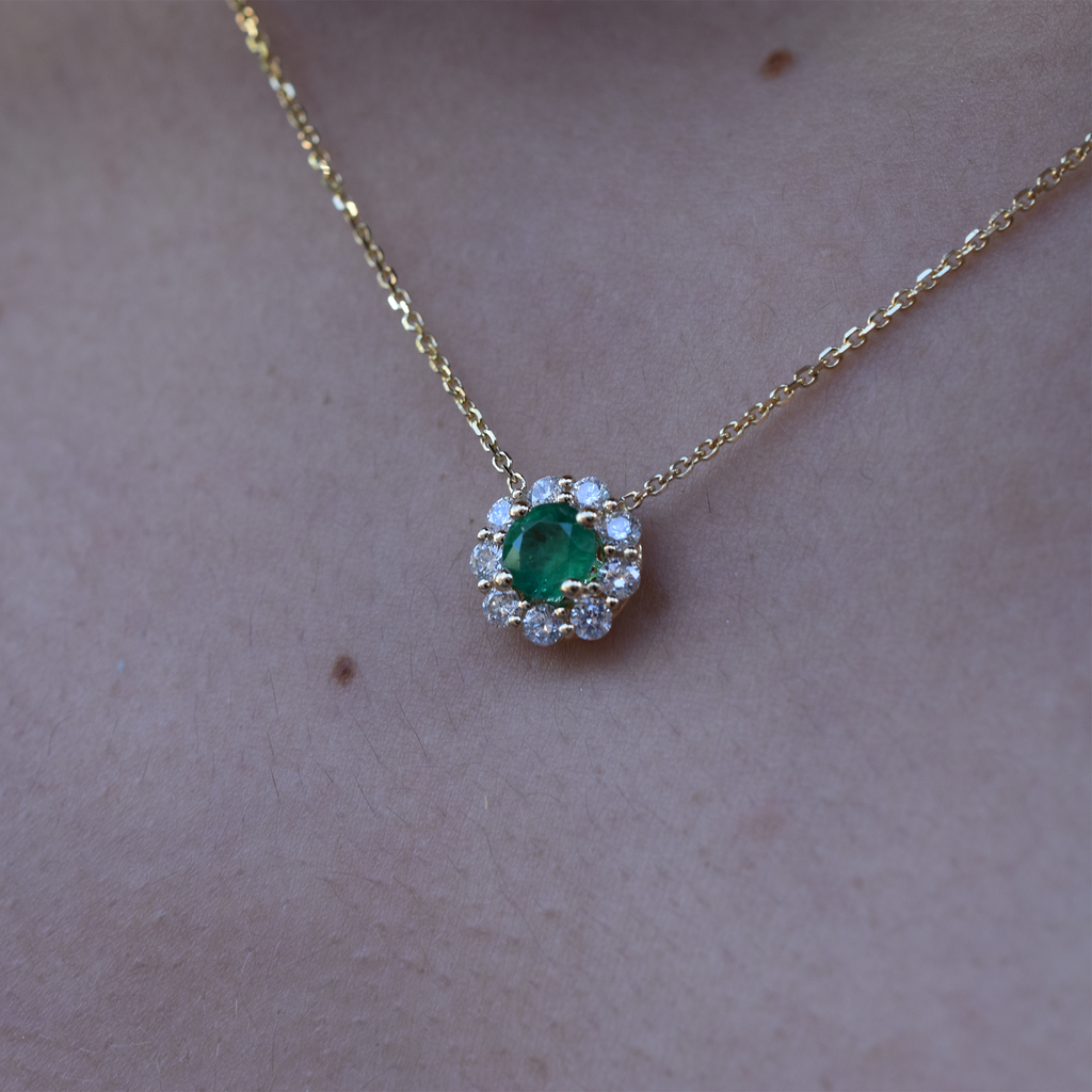 14k Emerald Diamond Necklace