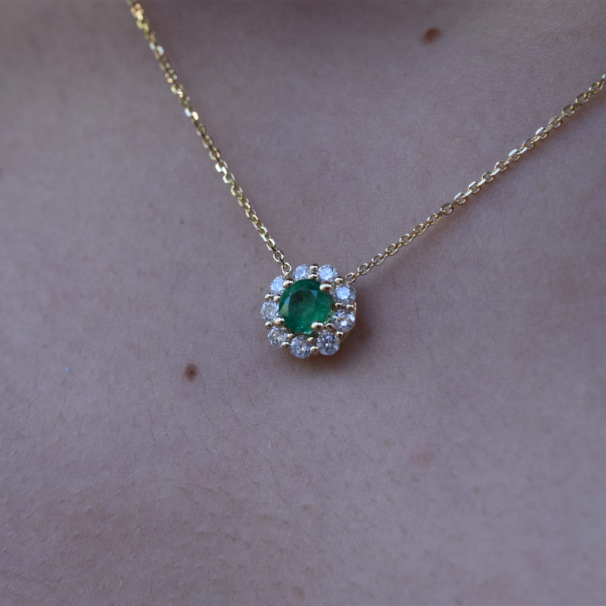 14k Emerald Diamond Necklace