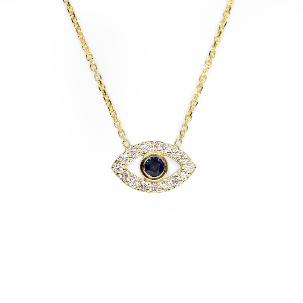 14k Diamond and Sapphire Evil Eye Necklace