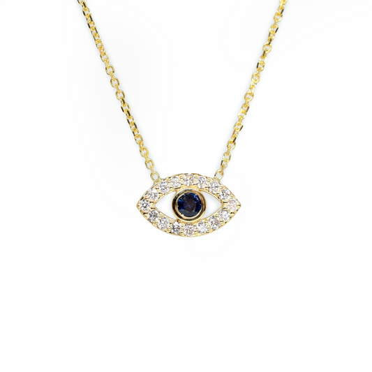 14k Diamond and Sapphire Evil Eye Necklace
