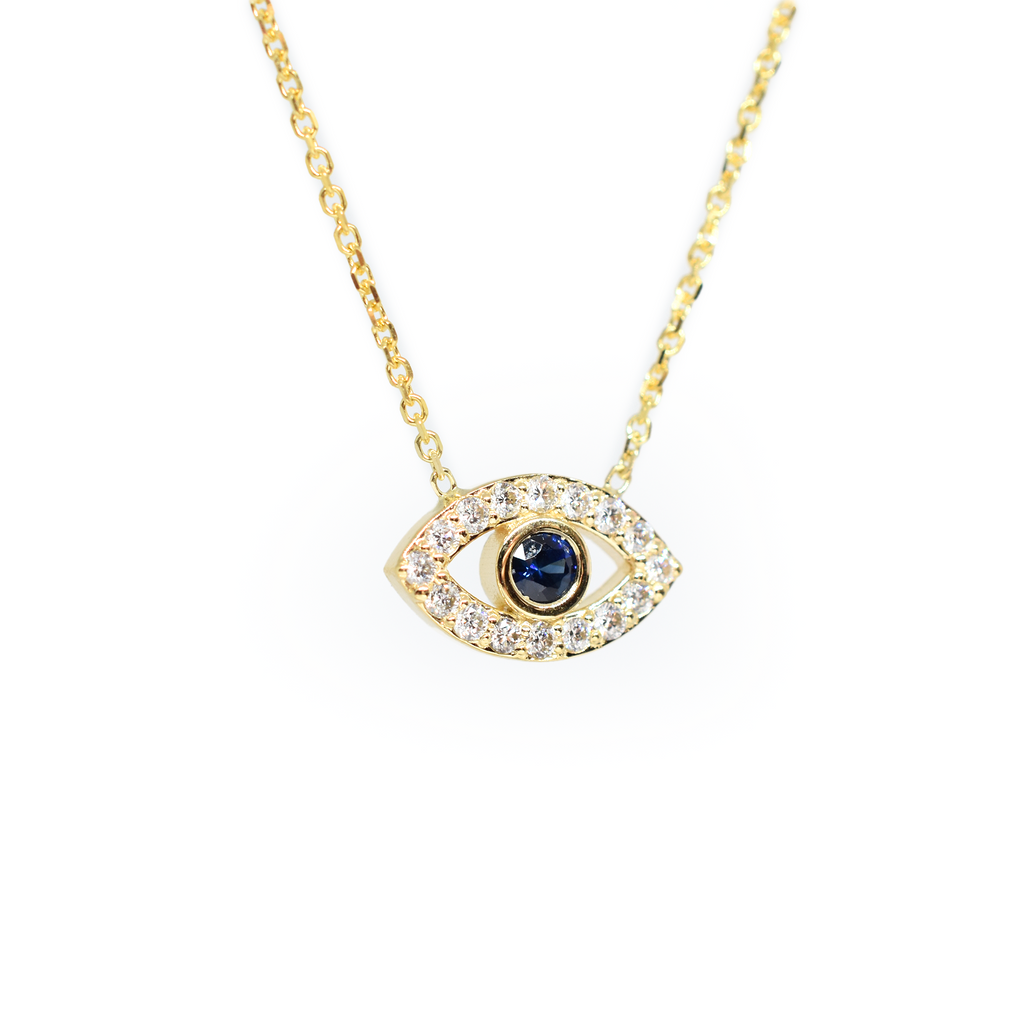 14k Diamond and Sapphire Evil Eye Necklace