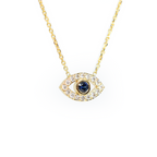 14k Diamond and Sapphire Evil Eye Necklace