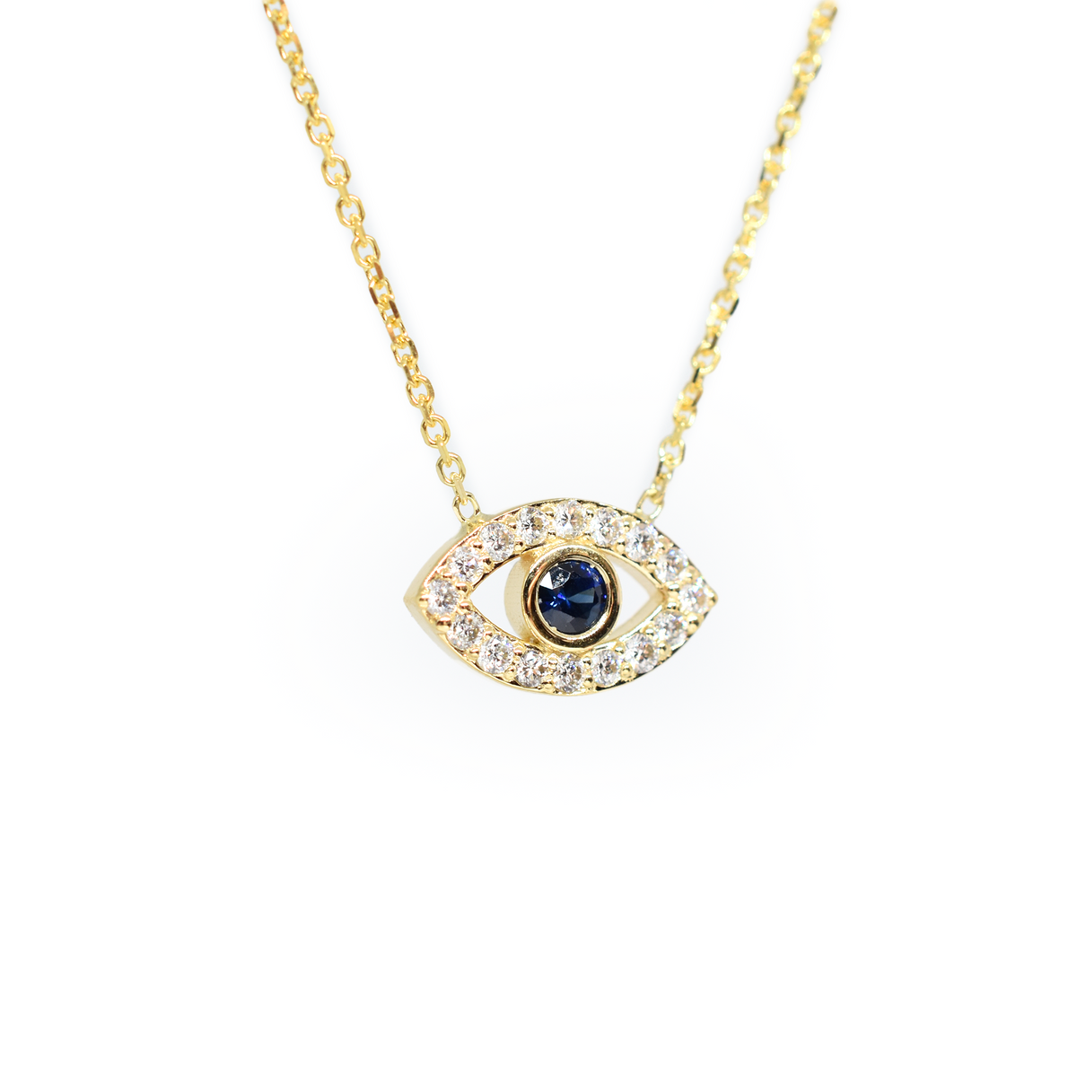 14k Diamond and Sapphire Evil Eye Necklace