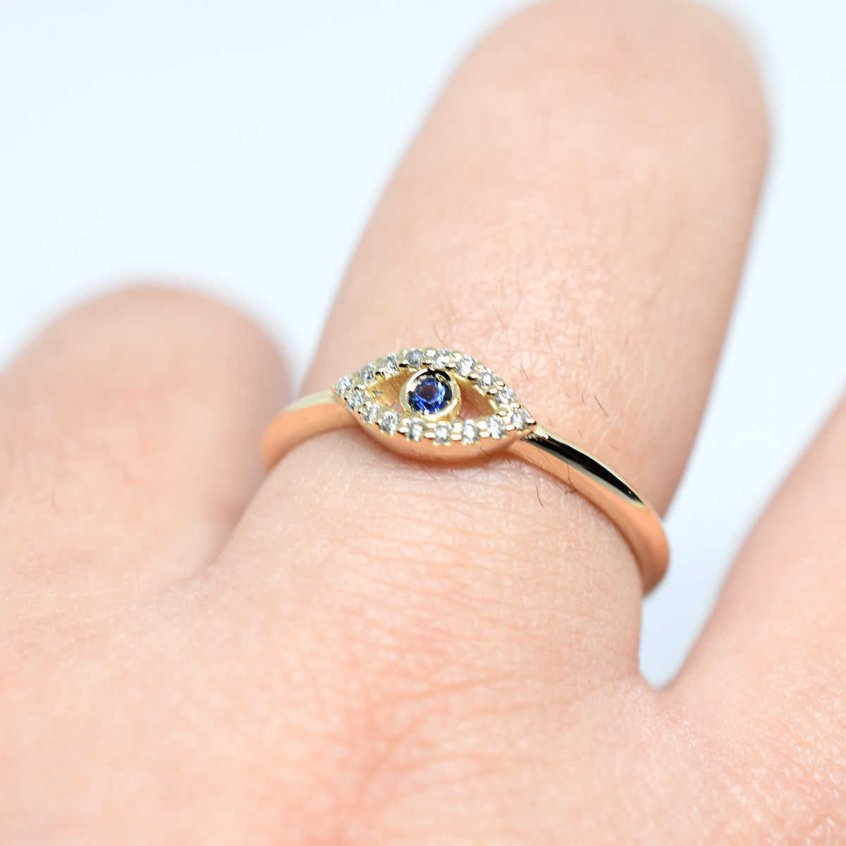 14K Gold Evil Eye Diamond and Sapphire Ring