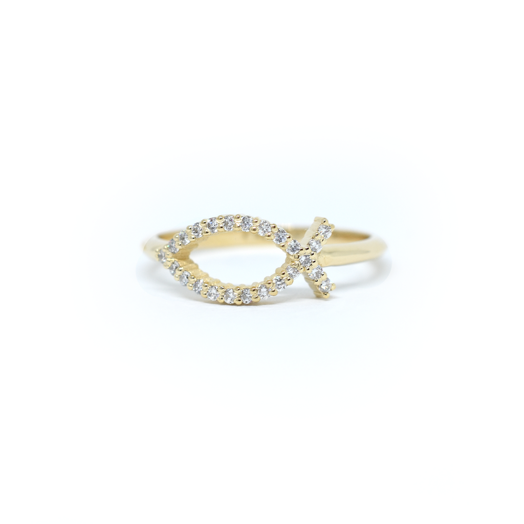 14K Gold Diamond Ichthys Fish Ring