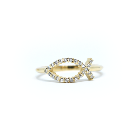 14K Gold Diamond Ichthys Fish Ring