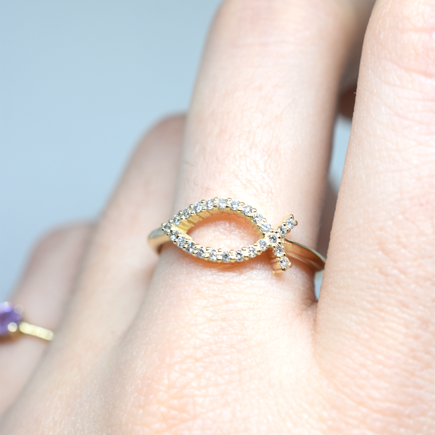 14K Gold Diamond Ichthys Fish Ring