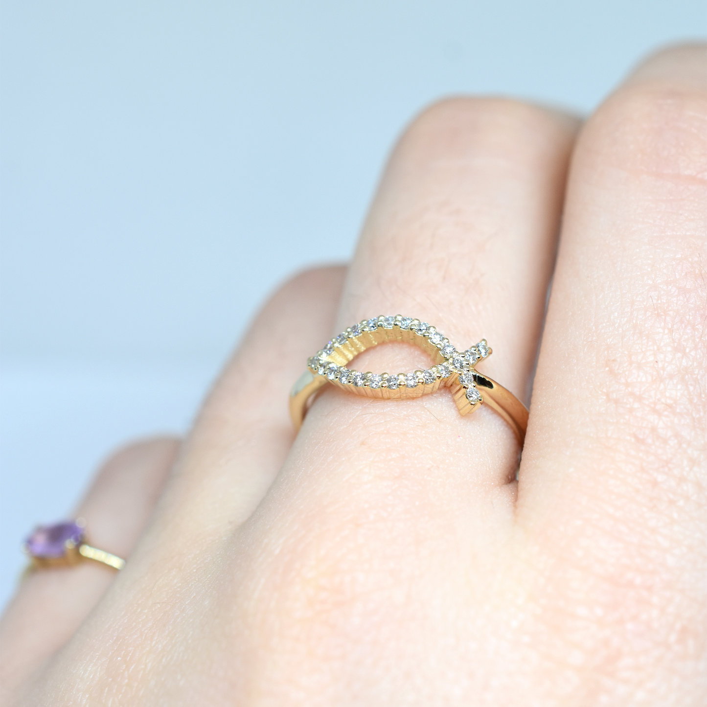 14K Gold Diamond Ichthys Fish Ring