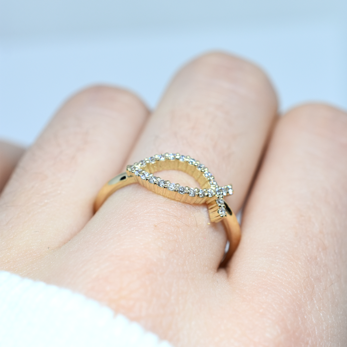 14K Gold Diamond Ichthys Fish Ring