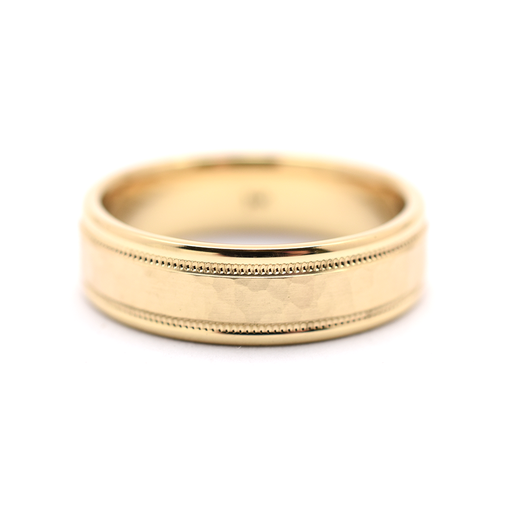 14k Hammer Finish Men's Wedding Band