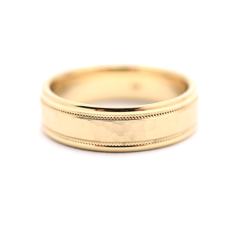 14k Hammer Finish Men's Wedding Band