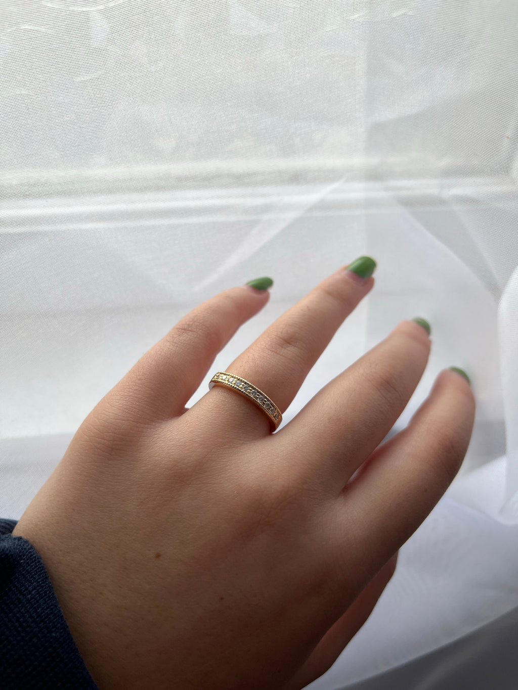 14K Gold Millgrain Diamond Wedding Band