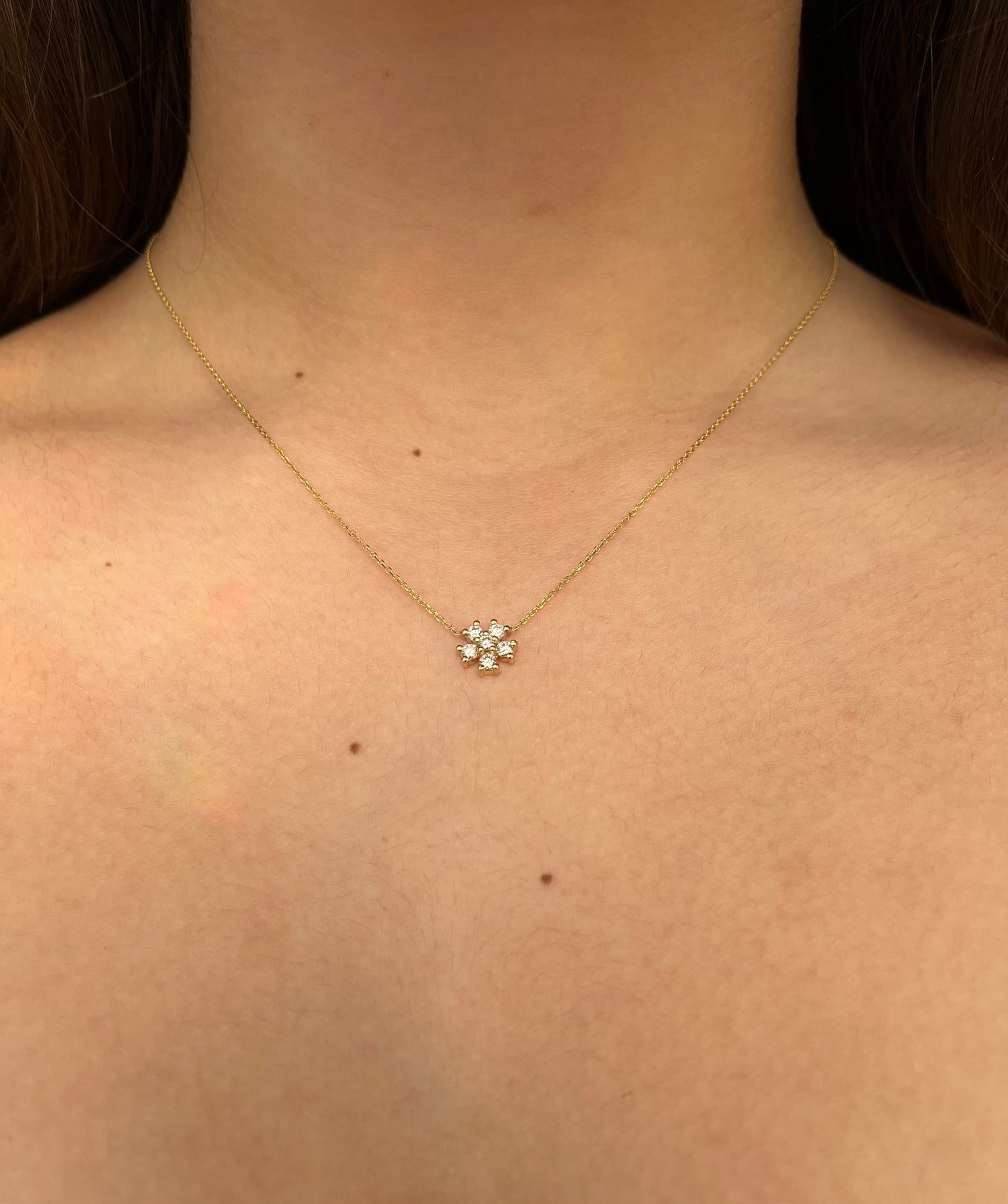 14k Gold Diamond Flower Necklace