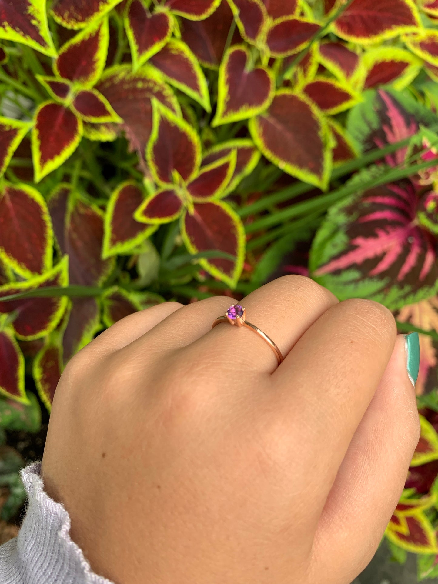 14K Gold Round Amethyst Ring