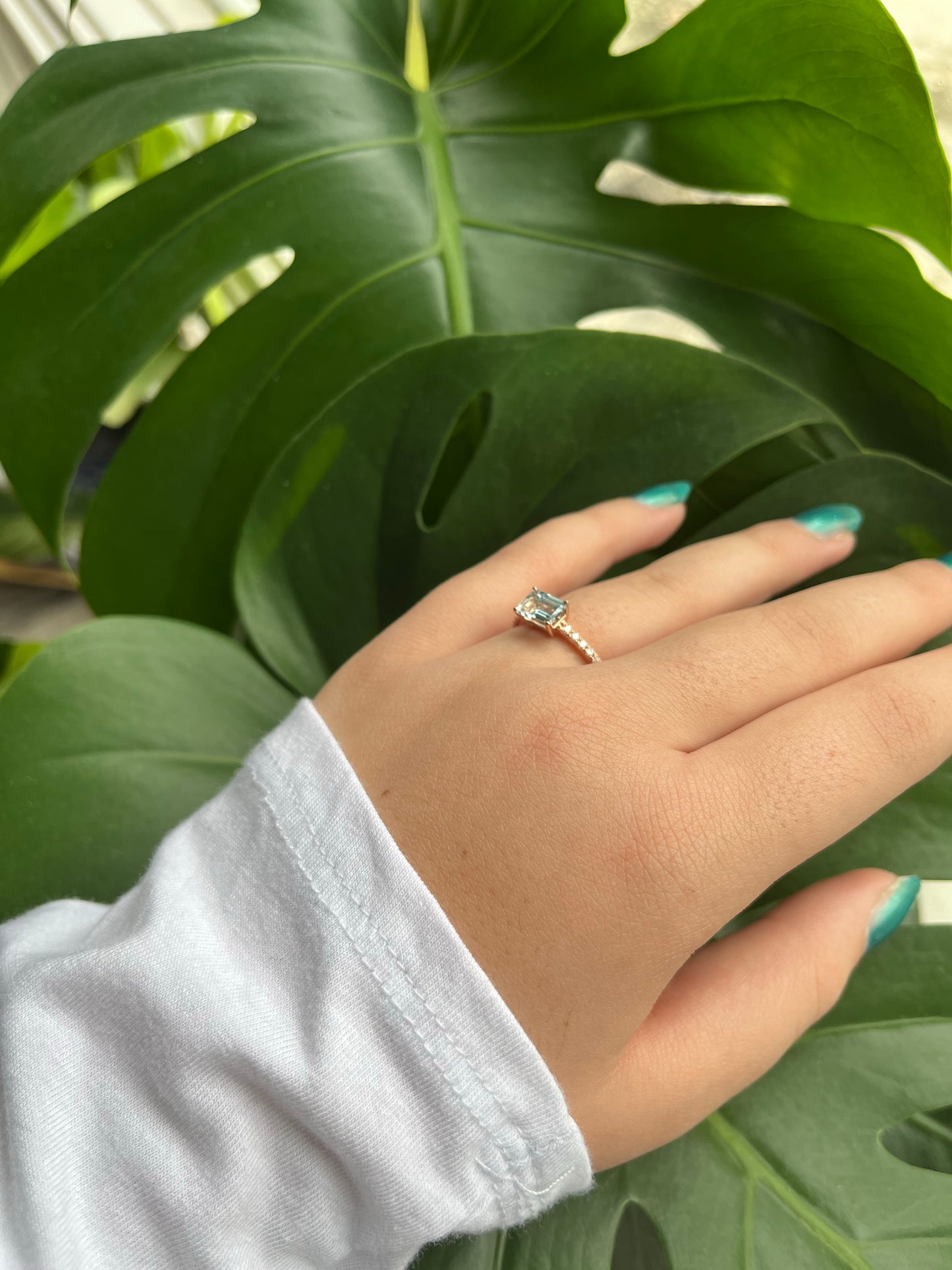 14K Gold Emerald Cut Aquamarine Ring